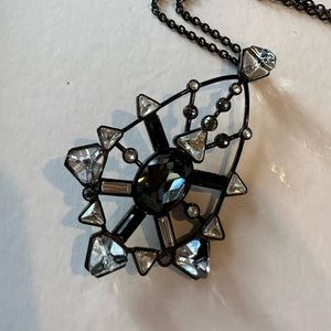 Swarovski Crystal large black pendant necklace with long chain